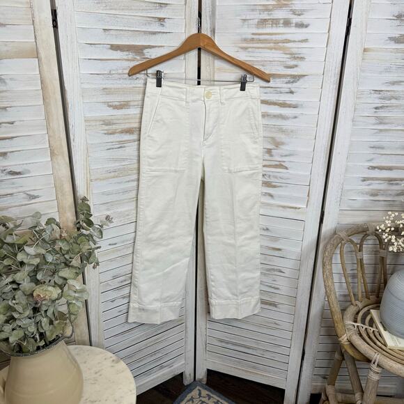 CABI Women's SIZE 2 Lido 5690 White Wide Leg Crop Denim Jeans High Rise Cuff - Picture 13 of 14